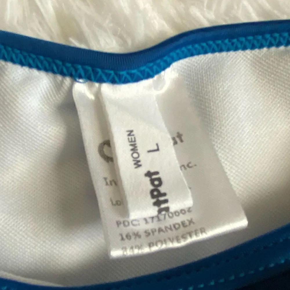 Patpat One Piece Swimsuit Blue‎ White Striped Ruffle Top Open Sides Womens Large